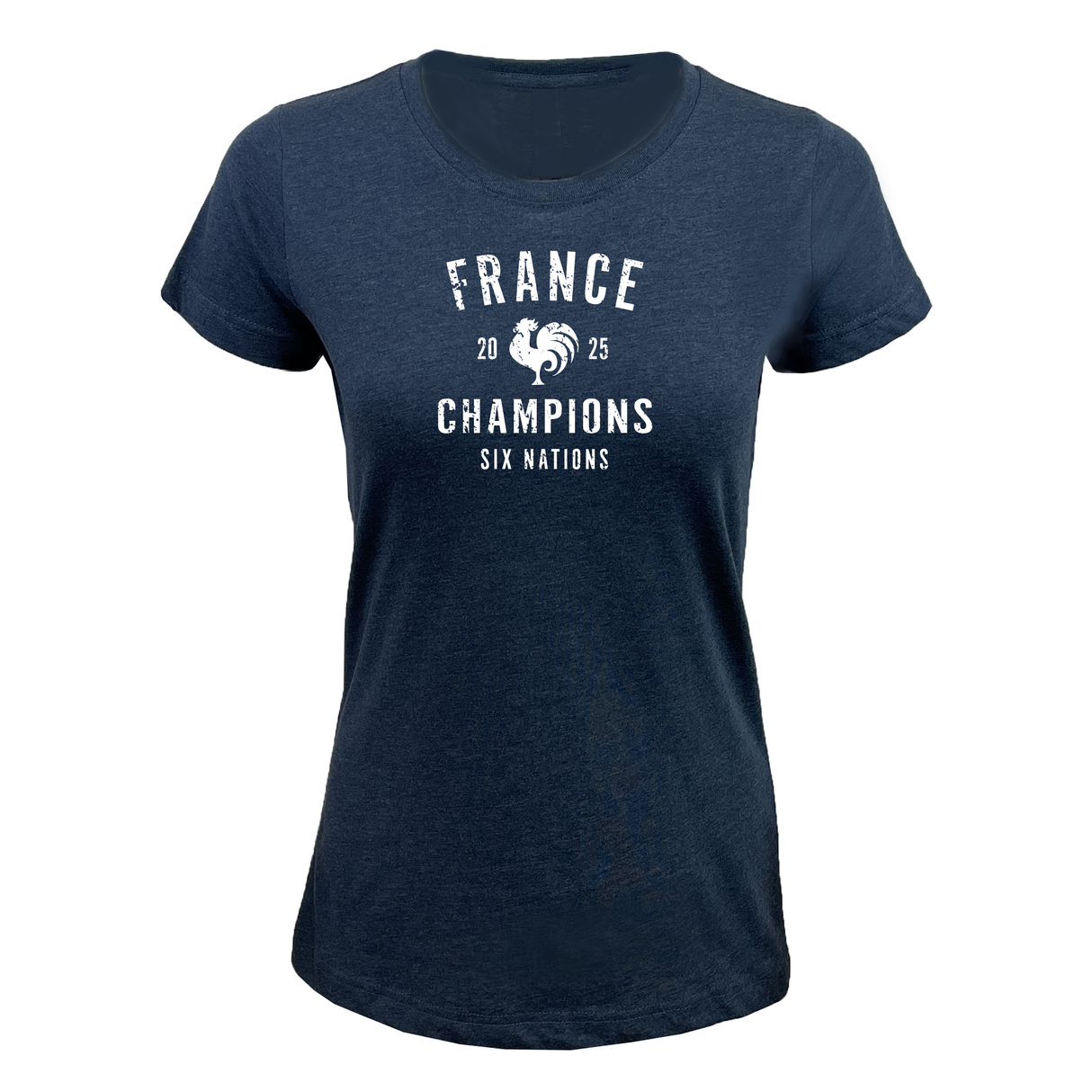 Celebrate France's rugby victory with the WRS LAT Navy women's supersoft tee featuring "France 2025 Champions Six Nations" in white and a rooster emblem.