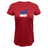 The EMB LAT Women's USA Rugby Throwback Supersoft Tee is a red shirt featuring "USA Rugby" in blue and white with a blue eagle graphic above "Rugby.