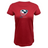 The EMB LAT Women's USA Rugby Crest Supersoft Tee features a red design with the USA Rugby Crest and bold "USA RUGBY" text on the front.