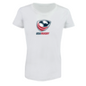 The EMB LAT Women's USA Rugby Crest Supersoft Tee features the Rugby Crest with a stylized eagle and "USA RUGBY" text—a comfy, stylish must-have for fans.
