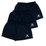 Three pairs of Gilbert Saracen V3 Match Shorts, featuring elastic waistbands and the distinctive Gilbert logo on the lower left side.