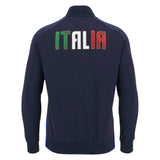 The Italy 25/26 Anthem Jacket by Macron, seen from the back and featuring "ITALIA" in Italian flag colors, is ideal for fans of the Italia Rugby 25/26 squad.