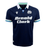 The Scotland Replica Home Jersey 24/25 by Macron is a navy blue rugby jersey adorned with white and light blue accents, featuring the Scotland Rugby logo, Arnold Clark sponsorship branding, and a white collar. Crafted entirely from polyester, this Macron home replica shirt is perfect for fans.