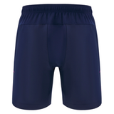 The Scotland 25/26 Player Training Short by Macron is shown from the back in navy blue against a white background.