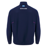 The Scotland SRU 25/26 Player Travel 3D Fleece by Macron in navy features "Scotland" and the Scottish flag on the upper back. Shown from the rear, it's perfect for Scotland SRU supporters.