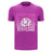 The Scotland 25/26 Leisure T-Shirt by Macron is a purple tee featuring "Scotland" repeated in white and pink text, plus a central thistle rugby emblem.