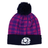 The Scotland 25/26 Pom-Pom Beanie by Macron features purple and navy plaid, a pom-pom on top, a white thistle embroidered on the navy cuff, and classic Scotland styling.