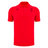 The Wales 25/26 Player Travel Poly Polo by Macron is a red short-sleeve collared polo featuring two embroidered black chest logos, set against a plain light grey background.