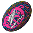 The Gilbert Maori Black Ferns Supporters Ball features a vibrant Māori-inspired design with a silver fern and “Black Ferns” text on a pink background.