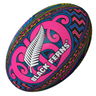 The Gilbert Maori Black Ferns Supporters Ball features a vibrant Māori-inspired design with a silver fern and “Black Ferns” text on a pink background.