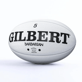 A white Gilbert Original Barbarian Match Ball with the brand name Gilbert on it.