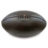 A Gilbert Springboks Vintage Leather Ball, featuring the Springboks logo, placed on a clean white background.