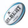 The Gilbert Innovo Match Ball, a favorite among rugby enthusiasts, boasts specifications of 9.5 to 10 psi and features TruFlight technology. White with blue and black accents, it carries the trusted Gilbert branding for optimal performance on the field.
