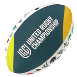 Official United Rugby Championship 23/24 Supporters Ball by Gilbert with team emblems on a white background.