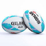 Two official Gilbert HSBC SVNS 24 Los Angeles Supporters Balls by Gilbert with "HSBC SVNS 24" branding and blue-green leaf patterns, placed side by side against a white background, reminiscent of the Los Angeles Supporters Ball.