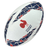 A Gilbert France Supporters Ball featuring a red rooster and "France Rugby" text on a white background with blue and red geometric patterns—a perfect piece of France Rugby memorabilia for dedicated supporters.