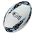A white Gilbert Fiji Supporters Ball by Gilbert with geometric patterns in black and blue. It features a logo with a palm tree and the text "Flying Fijians," perfect for any Fiji Supporters Ball collection. Crafted with a durable synthetic latex bladder for optimal performance.
