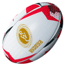The Gilbert Women's Rugby World Cup 25 Canada Team Ball features white, red, and black colors with the Rugby Canada logo and "Women's ENG25" in gold—ideal for fans of the Women's Rugby World Cup.