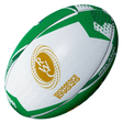 Celebrate the Women's Rugby World Cup with the Gilbert Women's Rugby World Cup 25 Ireland Team Ball, featuring green and white colors, geometric patterns, gold logo, and "Ireland" detail—perfect for fans!.