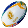 The Gilbert Women's Rugby World Cup 25 Australia Team Ball features colorful patterns and an "Australia" side label, making it a perfect memorabilia ball for the 2025 Women's Rugby World Cup.