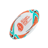 The Rugby World Cup 2027 Australia Mini Ball by Gilbert features white, orange, teal, and black patterns, “Men’s Rugby World Cup Australia 2027” text, and the tournament logo—a perfect commemorative mini rugby ball for fans.