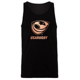 The WRS S&S Activewear USA Rugby Bronze Unisex Jersey Tank Top features a gold USA Rugby logo and "USARUGBY" text printed on the front in black.