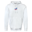 The EMB Augusta USA Rugby Elevated Throwback Hoodie features a small blue and red eagle "USA Rugby" logo on the chest, a front kangaroo pocket, and a drawstring hood.
