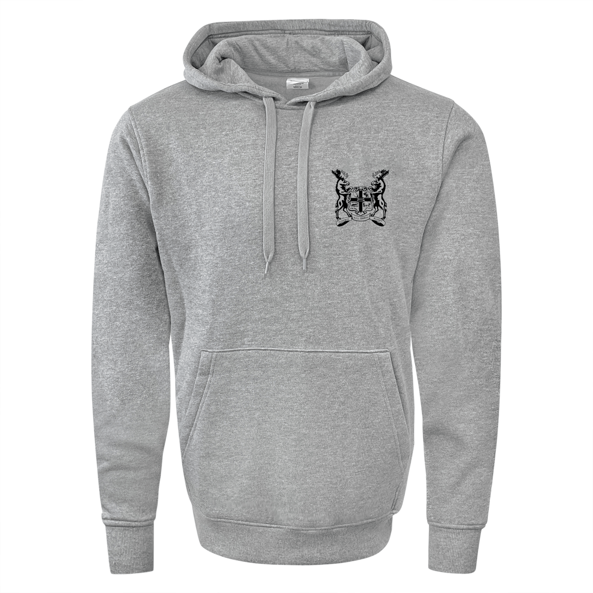 A Suffolk Bull Moose Rugby 60/40 Fleece Pullover Hoodie by WRS Augusta with a black logo on it.