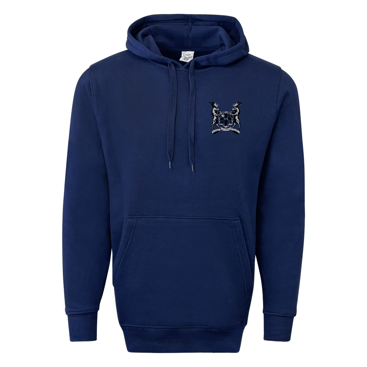 A Suffolk Bull Moose Rugby 60/40 Fleece Pullover Hoodie with a crest on it, by the WRS Augusta brand.