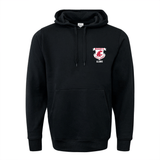 a Washington State Rugby Alumni 60/40 Fleece Pullover Hoodie with a red and white crest on it. (Brand: WRS Augusta)