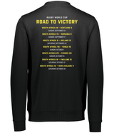 A black WRS Augusta South Africa RWC 23 Champions Crewneck Fleece Sweatshirt representing South Africa's road to victory.