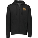 Celebrate in style with the EMB Augusta USA Rugby 50th Anniversary Fleece Full Zip Hoodie. This black hoodie features two front pockets, a hood, and a gold anniversary logo on the left chest—perfect for comfort and showcasing your rugby pride.