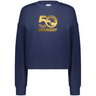 The Women's USA Rugby 50th Slouchy Crew Sweatshirt by WRS Augusta is navy blue with "50 USA Rugby" in gold and a stylized eagle logo. Its slouchy crew cut ensures comfort and style, ideal for showcasing your team spirit.