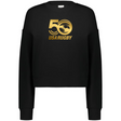 The Women's USA Rugby 50th Slouchy Crew Sweatshirt by WRS Augusta is black and features a striking gold "50 USA Rugby" logo on the front.