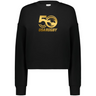 The Women's USA Rugby 50th Slouchy Crew Sweatshirt by WRS Augusta is black and features a striking gold "50 USA Rugby" logo on the front.