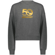 The Women's USA Rugby 50th Slouchy Crew Sweatshirt by WRS Augusta is a gray sweatshirt showcasing a gold "50 USA Rugby" logo, ideal for celebrating the milestone anniversary with comfort and style.