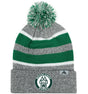 The EMB Augusta Woodlands Youth Paw Print Hooped Beanie features green and white stripes with a paw print logo on the front cuff—stylish gray fan gear perfect for young supporters to display their team spirit.