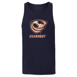 USA Rugby Bronze Unisex Jersey Tank Top by WRS Alpha Broder in navy blue, showcasing a bronze medal-like USA Rugby logo in the center.