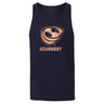 USA Rugby Bronze Unisex Jersey Tank Top by WRS Alpha Broder in navy blue, showcasing a bronze medal-like USA Rugby logo in the center.