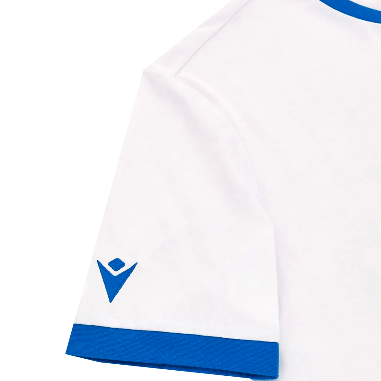 A RWC23 20 Nations Poly/Cotton Tee by Macron, perfect for sports enthusiasts and fans of Rugby World Cup, with blue trim.