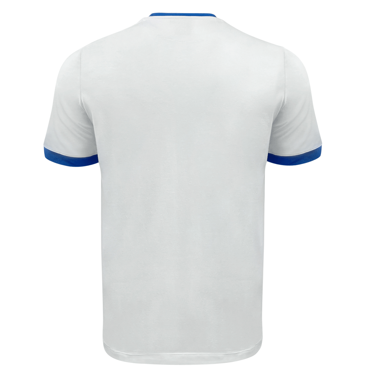 A white shirt with blue trim, representing the Rugby World Cup 2023 and the 20 participating Unions, called the RWC23 20 Nations Poly/Cotton Tee by Macron.