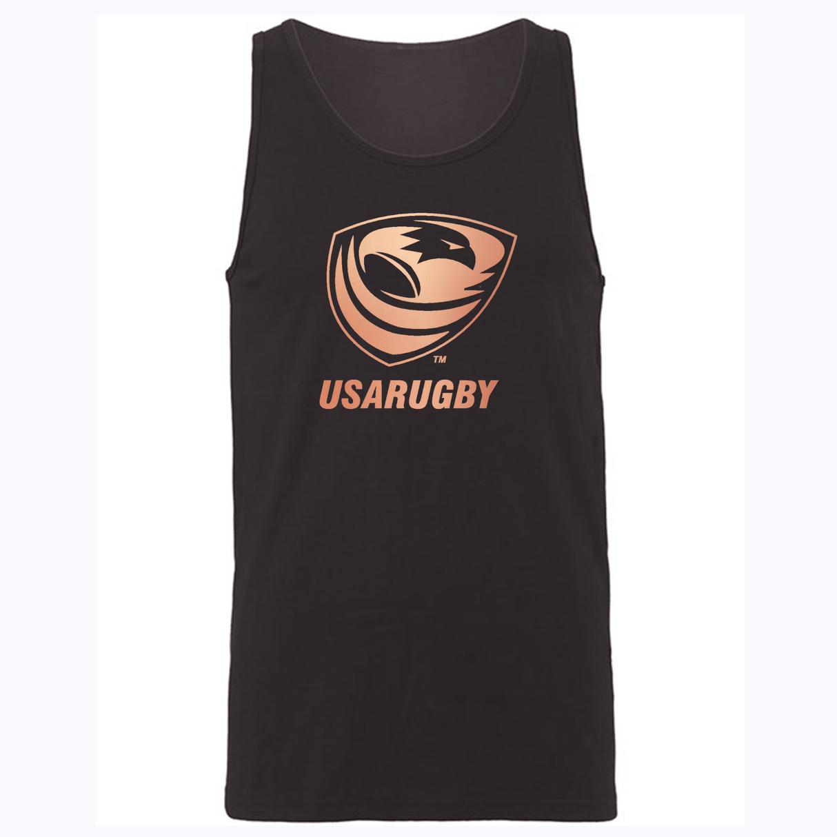 The USA Rugby Bronze Unisex Jersey Tank Top by WRS S&S Activewear features a bronze USA Rugby logo and "USARUGBY" text printed on the chest.