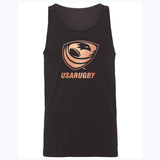 The USA Rugby Bronze Unisex Jersey Tank Top by WRS S&S Activewear features a bronze USA Rugby logo and "USARUGBY" text printed on the chest.
