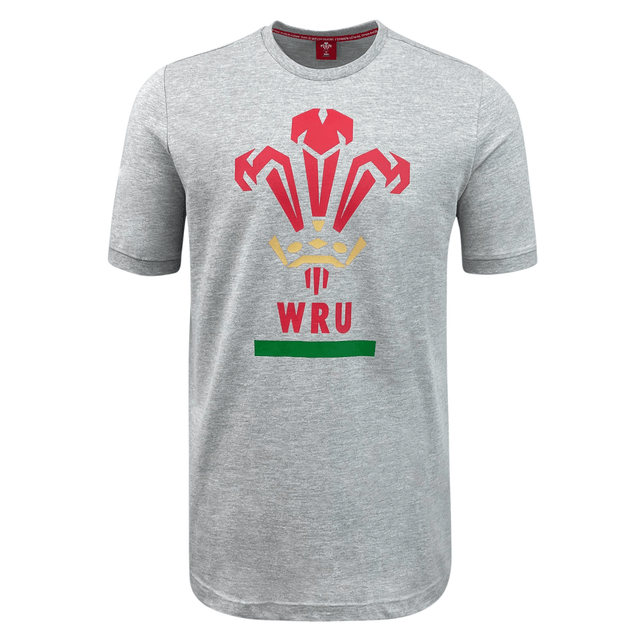 Macron Wales Rugby Union Logo Print Tee - grey.