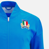 Description: The Italy Full-Zip Softshell Anthem Jacket 22/23 by Macron boasts a full-zip softshell design, with a logo on the chest that showcases Italy's national colors, a laurel wreath, and the letters "F.I.R." with the word "Italia" below.