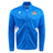 The Italy Full-Zip Softshell Anthem Jacket 22/23 by Macron is a blue zip-up sports jacket featuring a hexagonal pattern design and an embroidered crest on the left chest, which includes a shield, Italian flag colors, and the acronym "FIR." This Italy Rugby Anthem Jacket is perfect for fans.