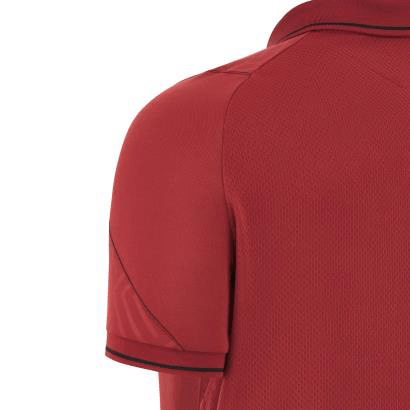 The back view of a Wales Rugby Travel Polo 23/24 by Macron.