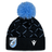 Black and blue Cardiff Blues Pom Pom Beanie 23/24 by Macron with a Cardiff Rugby logo patch and a blue pom-pom on top.