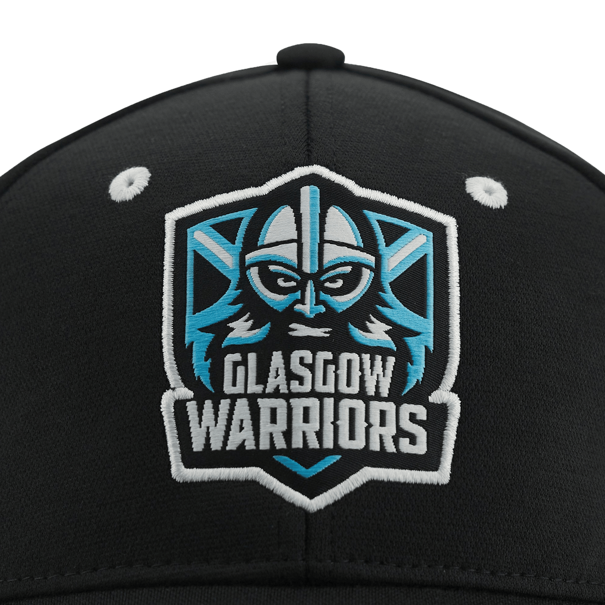 Black polyester Glasgow Warriors Cap 23/24 by Macron with Glasgow Warriors logo embroidery and adjustable metal buckle.