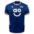 An official Sale Sharks Home Jersey 23/24 by Macron, featuring a blue and grey design.